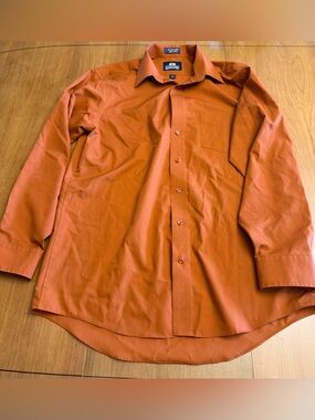 Stafford Men's Rust Orange Button-Up Cotton Blend Shirt | 16